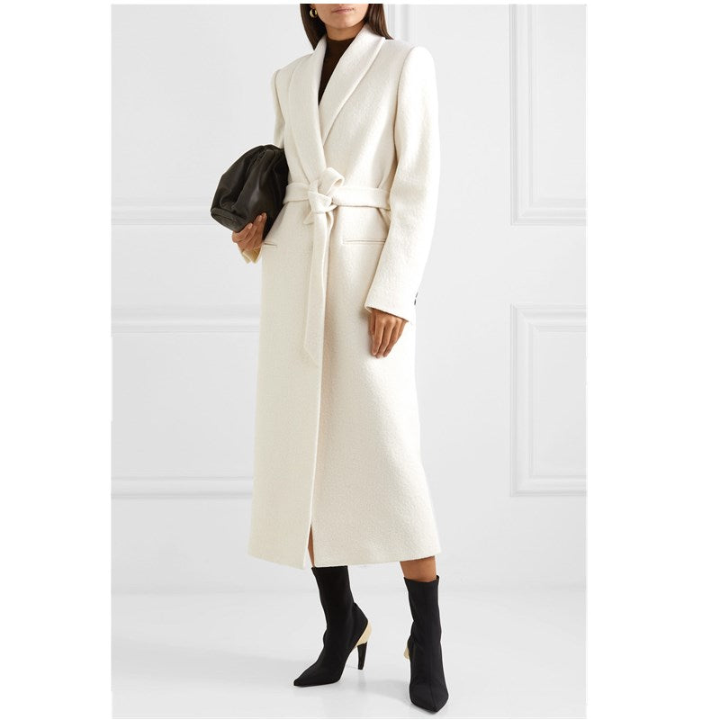 Green Lace-Up Slim One-Button Long Coat for Women