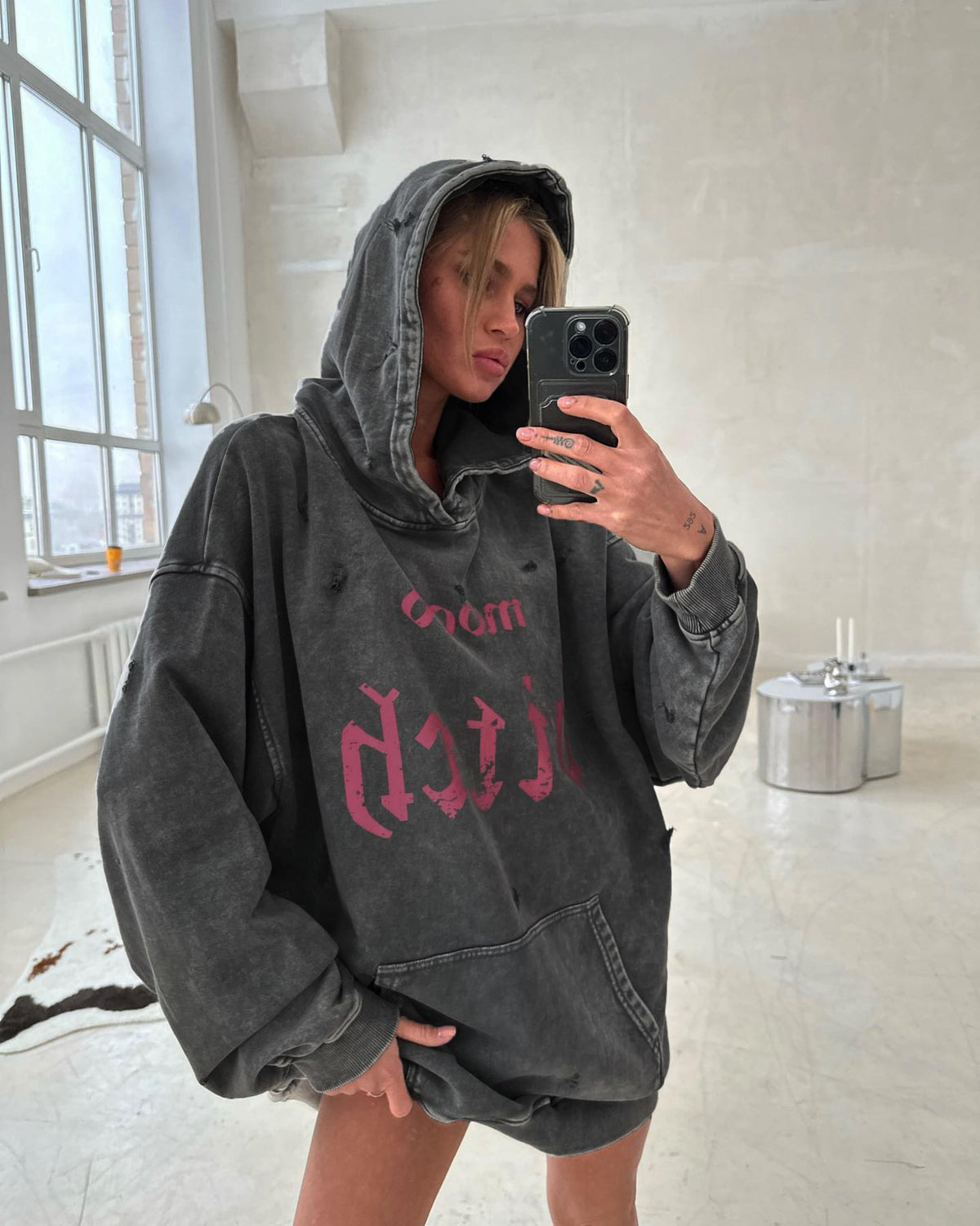 Women's Casual Washed-out Broken Print Hoodie | Streetwear
