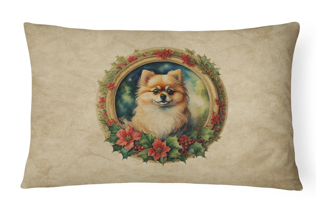 Pomeranian Christmas Flowers Throw Pillow