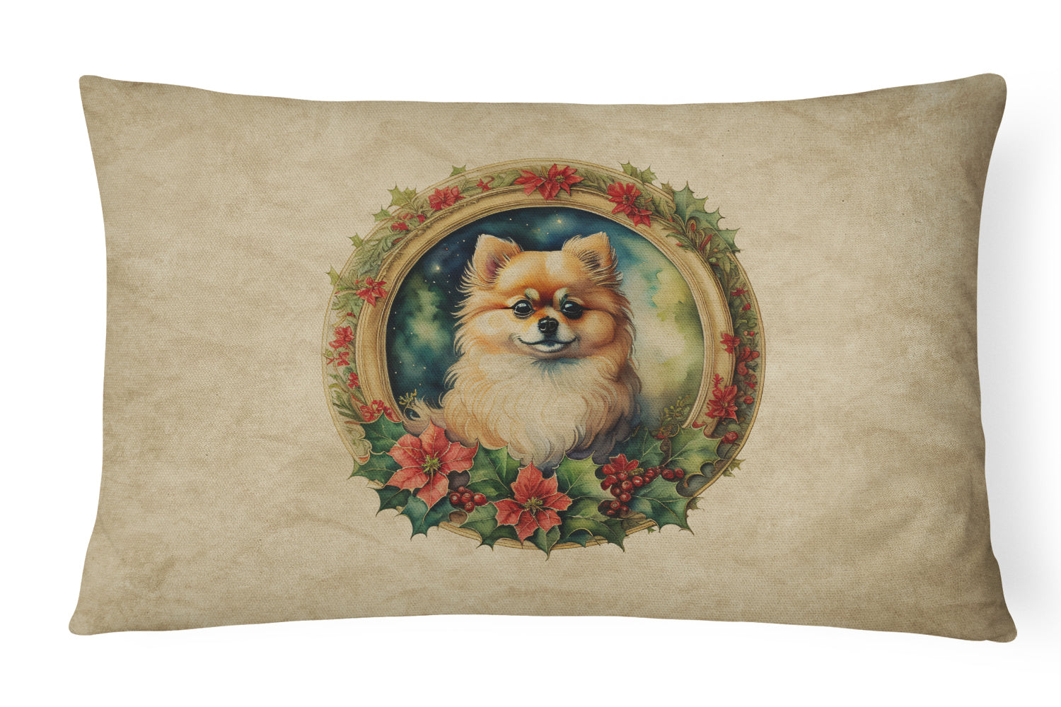 Pomeranian Christmas Flowers Throw Pillow