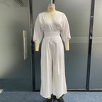 Casual Solid V-Neck Mid Sleeve Loose Bodysuit