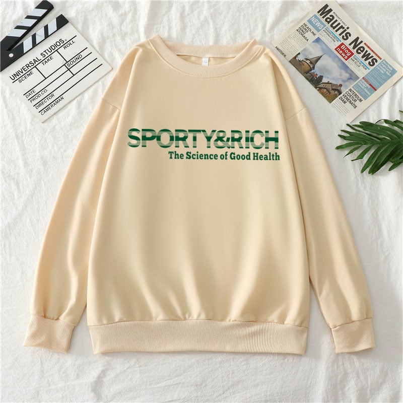 Sporty Rich Print Casual Cotton Round Neck Sweater