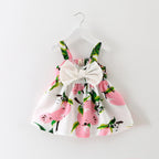 Girls' Korean Floral Dress with Big Bow (Princess Style)