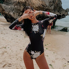 Long Sleeve Slimming Swimsuit with Floral Print