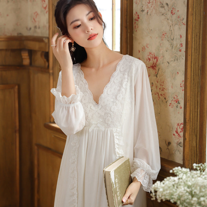 Long Sleeve Lace Nightgown for Women - Spring Style