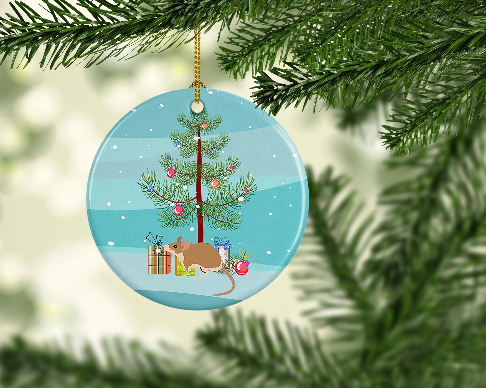 Spiny Mouse Merry Christmas Ceramic Ornament