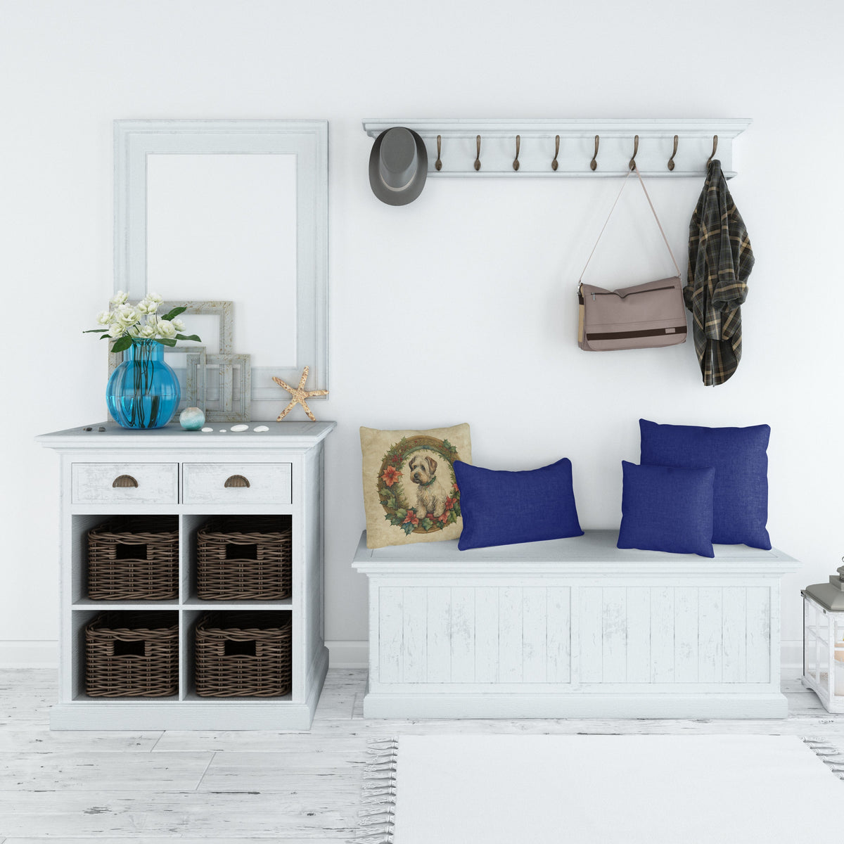 Sealyham Terrier Christmas Flowers Throw Pillow