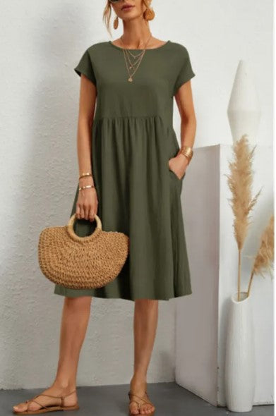 Women's Cotton Round Neck A-Line Skirt Dress