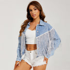 New European Star Rivet Tassel Coat for Women