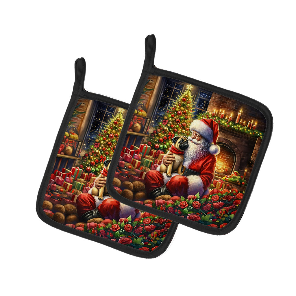Fawn Pug and Santa Claus Pair of Pot Holders