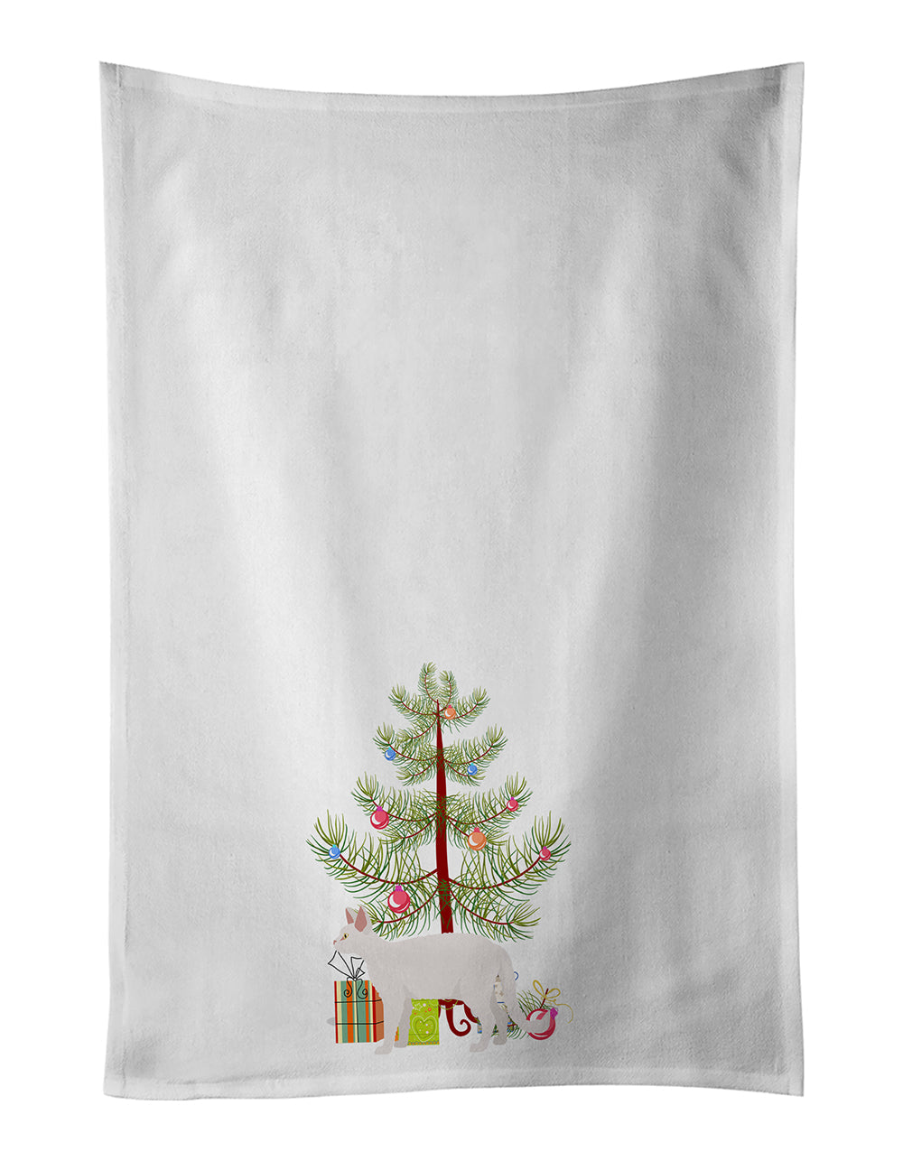 White Devon Rex Cat Christmas Kitchen Towel Set of 2