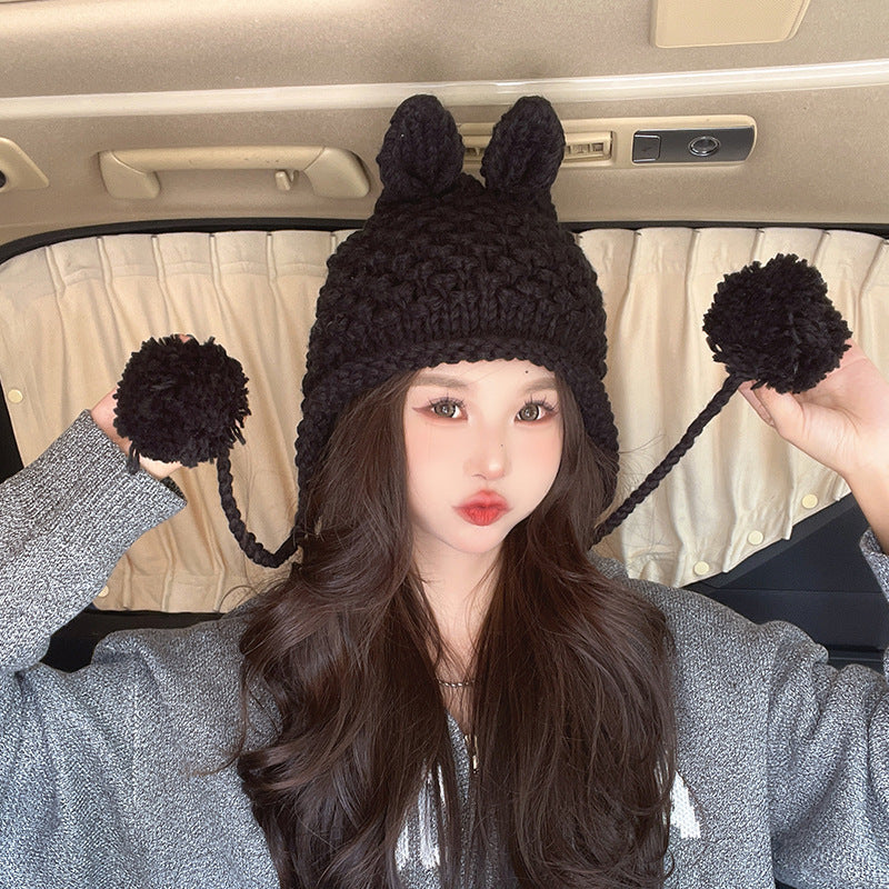 Cute Rabbit Ear Thermal Knitting Hat | Embroidered Cap