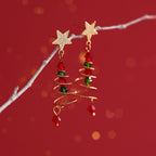 Silver Christmas Tree Star Tassel Earrings