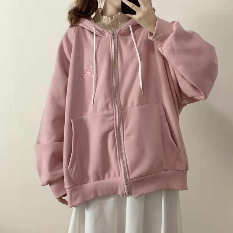 Embroidered Hooded Cardigan Sweatshirt | Streetwear