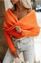 V-neck Cross Multi-color Sweater Trend Off The Shoulder