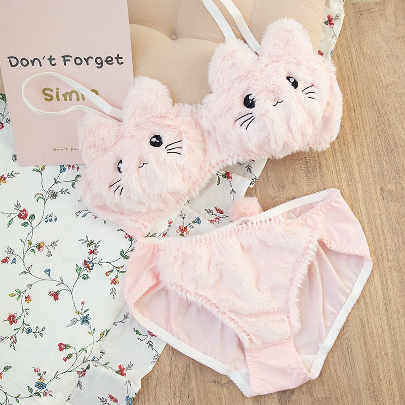Cute Cat Cotton Bra Set