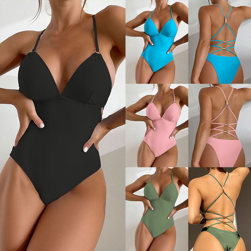 2024 New Women's V-Neck Slimming One-Piece Swimsuit