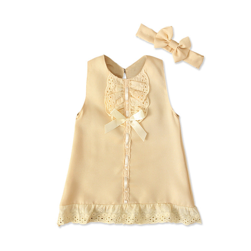Summer Style Girls' Sleeveless Bow Dress and Headband Set