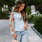 Printed Lantern Sleeve Casual Sweater for Women