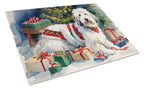Old English Sheepdog Cozy Christmas Glass Cutting Board