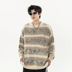 Mohair Striped Round Neck Knit Sweater