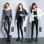 PU Fleece-lined High Waist Windproof Waterproof Leggings