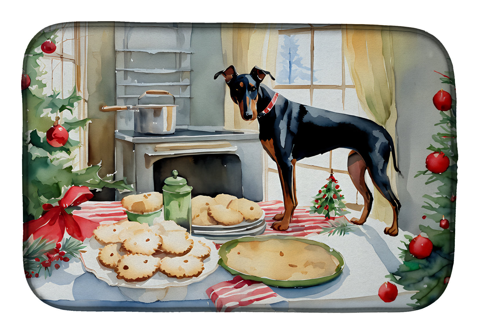 Doberman Pinscher Christmas Cookies Dish Drying Mat