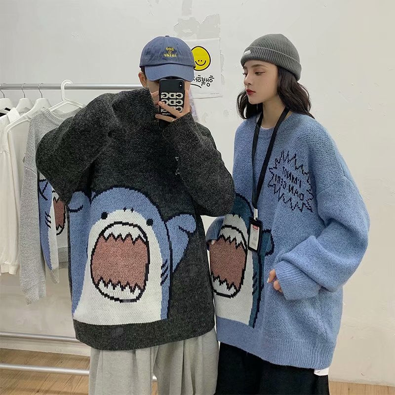 Men's Round Neck Shark Sweater - Korean Style Pullover | Streetwear