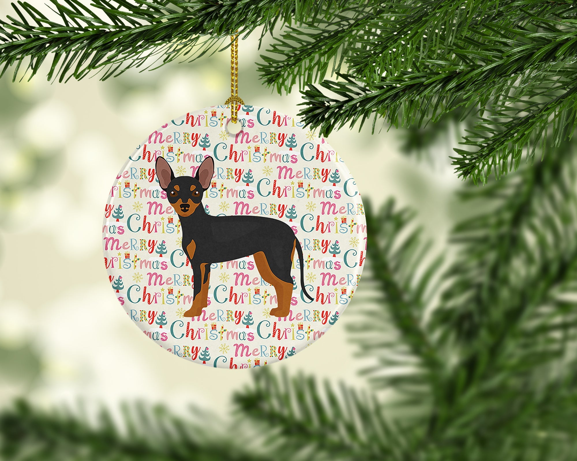 Prague Ratter Merry Christmas Ceramic Ornament