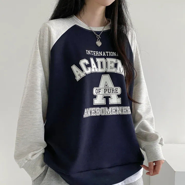 Korean Style Fleece-Lined Patchwork Sweater for Women