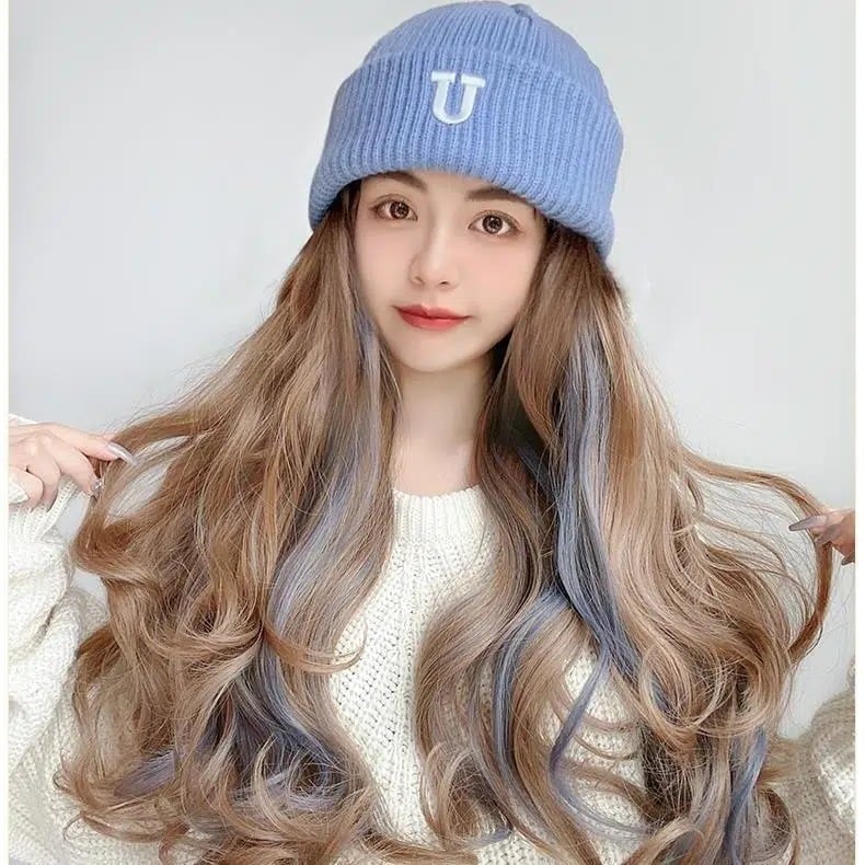 Lifelike Knitted Wool Hat Wig for Women | Embroidered Cap