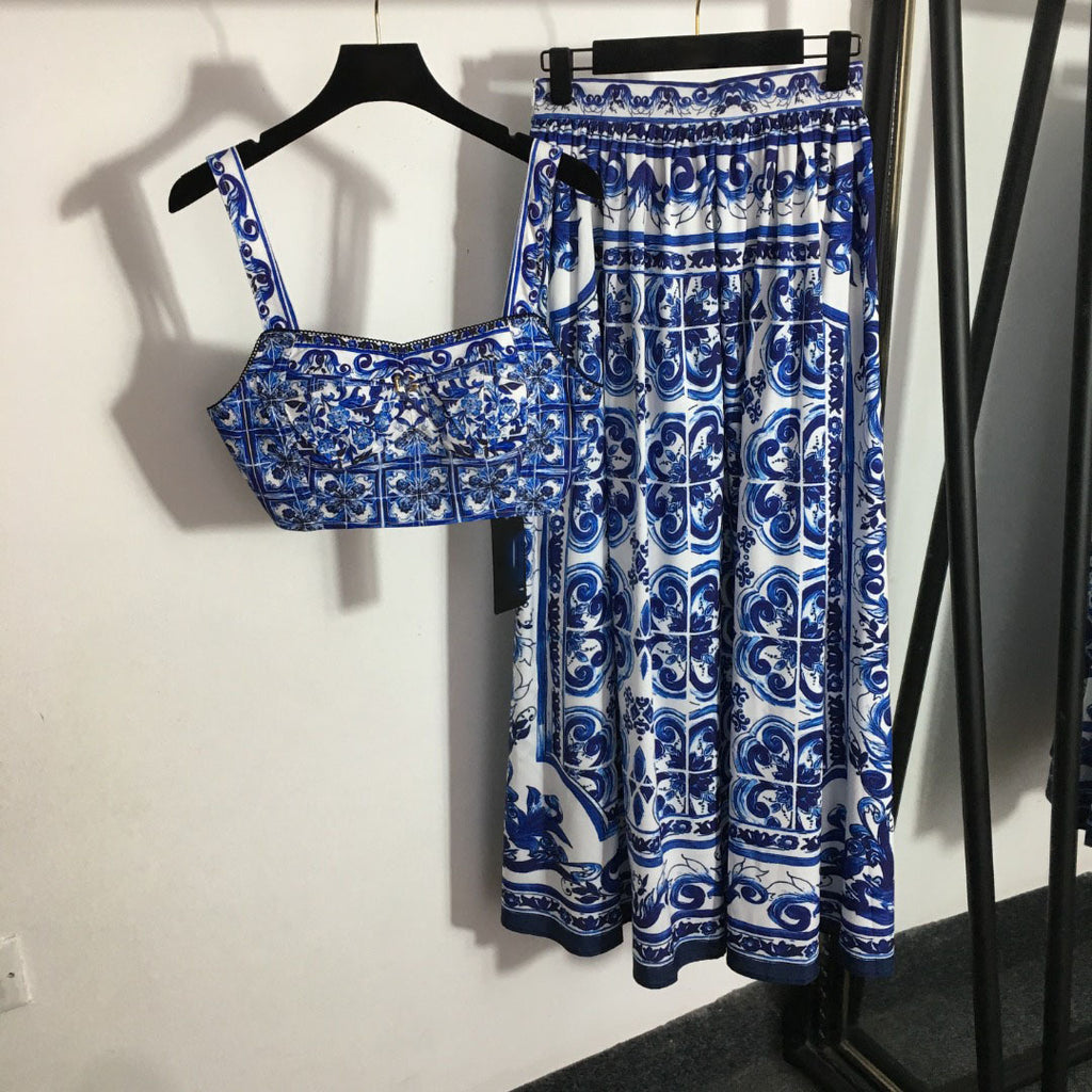 2023 New Floral Print Crop Top & High Waist Skirt