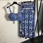 2023 New Floral Print Crop Top & High Waist Skirt
