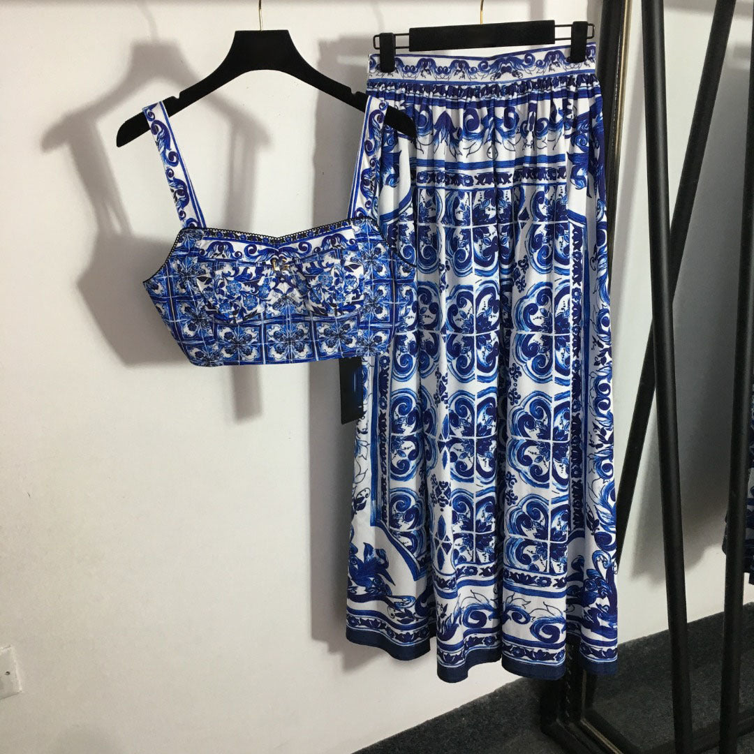 2023 New Floral Print Crop Top & High Waist Skirt