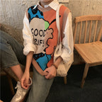 Kawaii Cartoon O-Neck Sleeveless Sweater Vest for Women