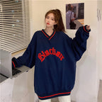 Women's Colorblock V-Neck Fleece Baseball Jacket