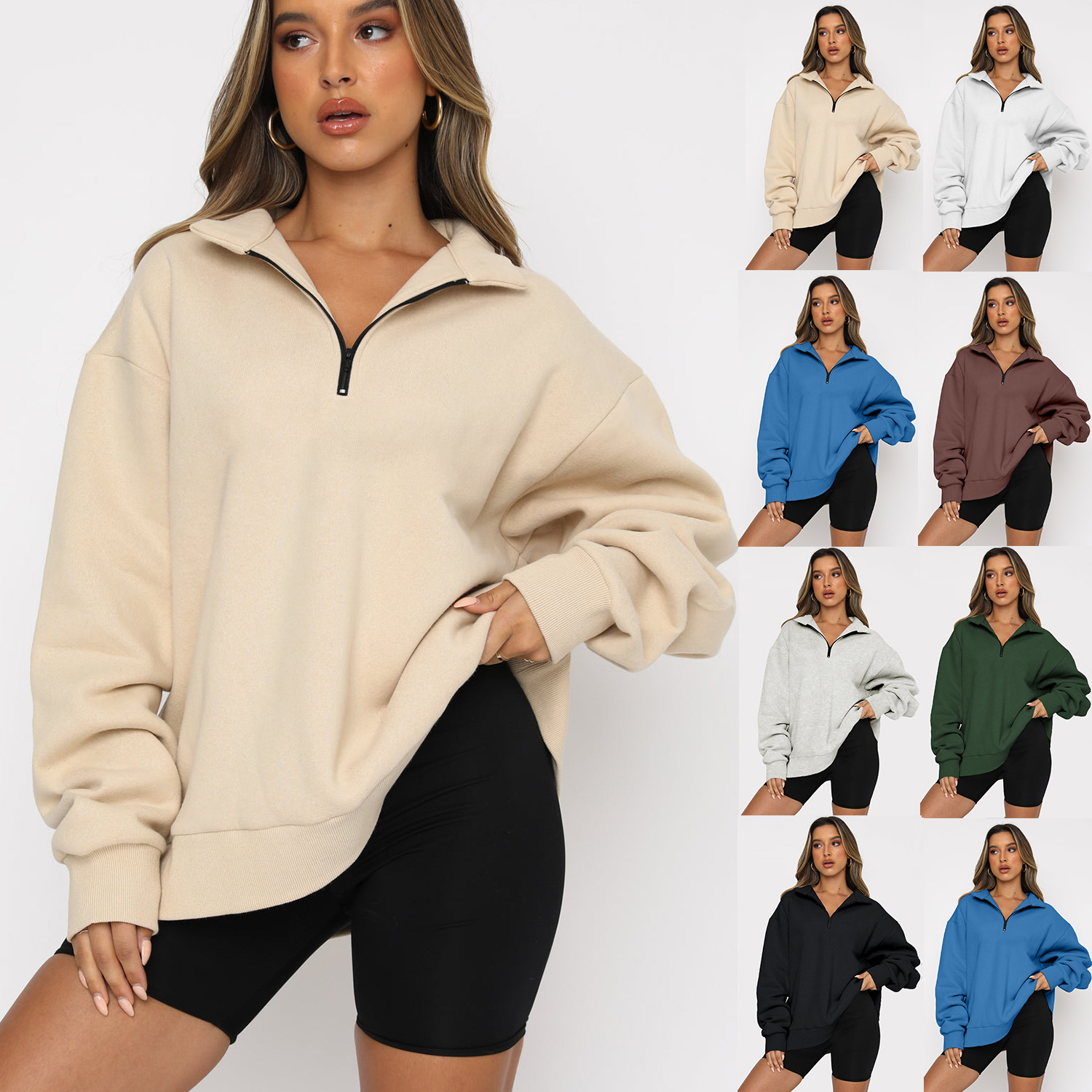 Half-Zip Long Sleeve Pullover Sweatshirt | Streetwear