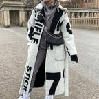 Loose Long Printed Woolen Coat for Women