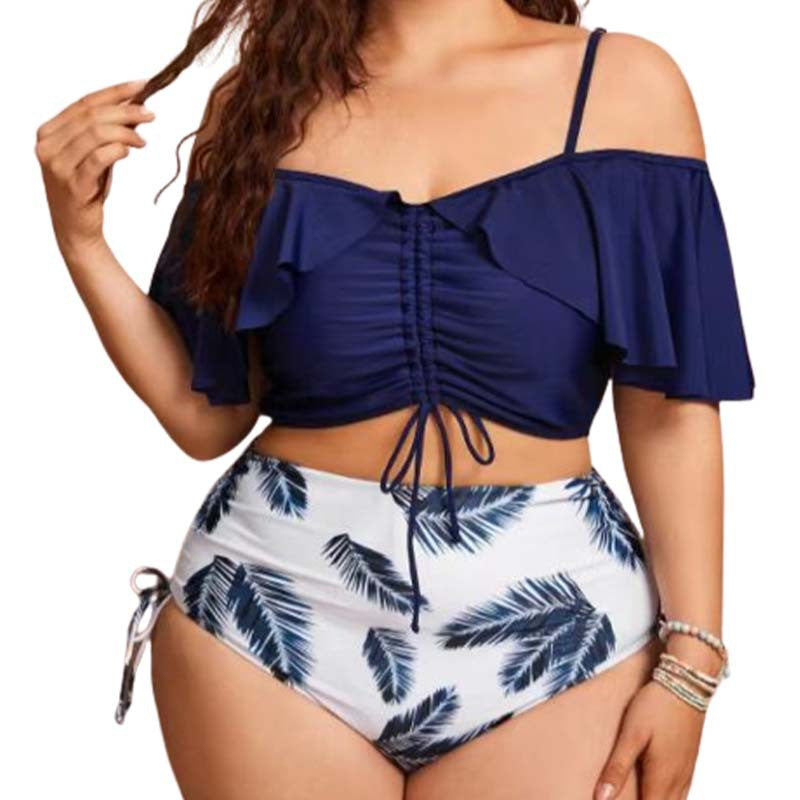 2023 Plus Size Ruffled Floral Bikini Set for Women