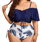 2023 Plus Size Ruffled Floral Bikini Set for Women