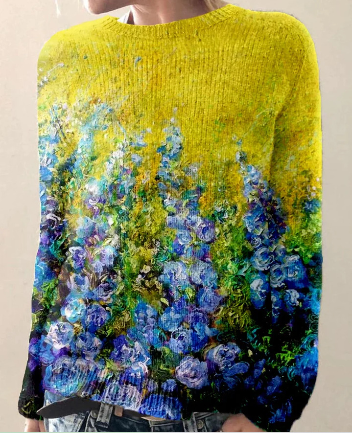 Women's Round Neck Multicolor Pullover Sweater | Streetwear