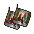 Flat-Coated Retriever and Santa Claus Pair of Pot Holders