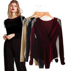 Velvet T-Shirt with Beaded Design, Bodysuit Top