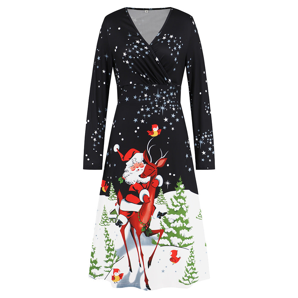 Women's V-neck Long Sleeve Christmas Dress