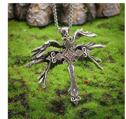 Winged Cross Pendant Necklace