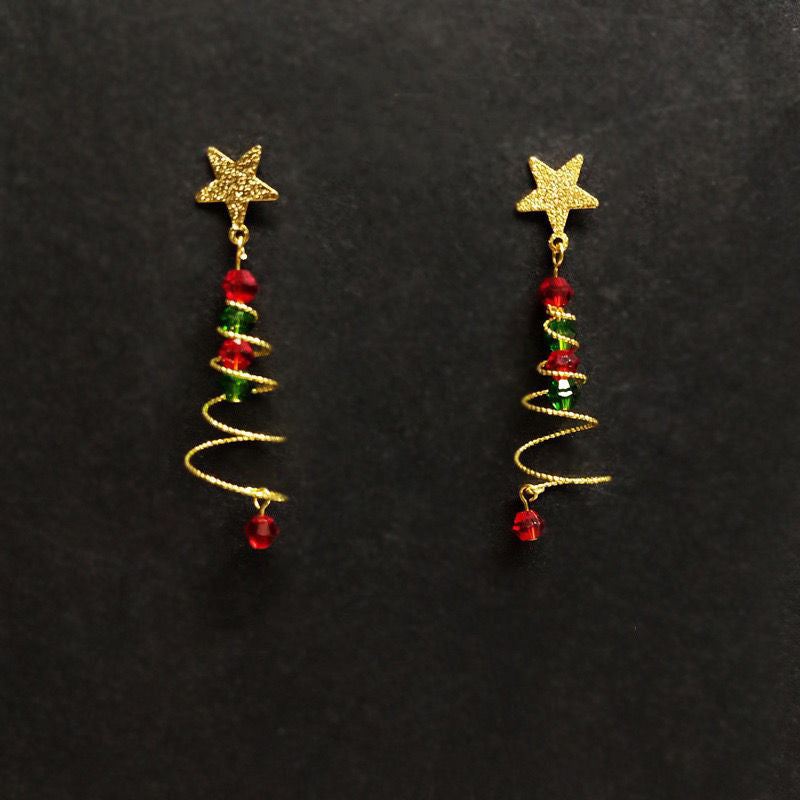 Color Contrast Design Christmas Tree Earrings for Women