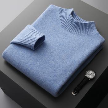 Men's Mock Neck Sweater - Pure Wool Knit Shirt