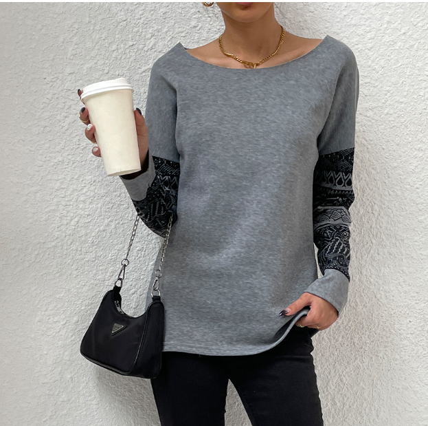 Printed Round Neck Long Sleeve Casual Sweater