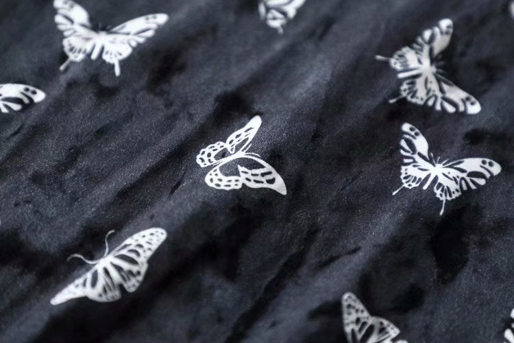 Black Velvet Butterfly Print Slim Fit Cami Dress