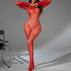 Fishnet Long Sleeve Backless Bodysuit